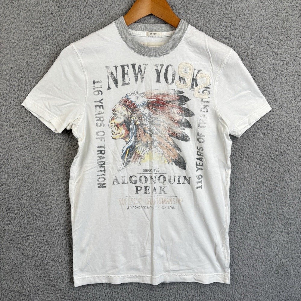 Vintage Abercrombie & Fitch Muscle T-Shirt Men Small White Chief Indian Y2K *NEW